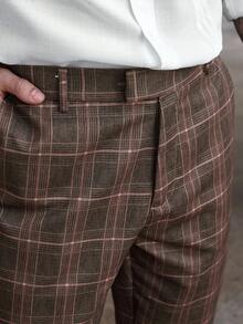 Manfinity CasualCool Pantalones casuales de hombre con estampado de cuadros, bolsillo y cintura elástica, estilo "Old Money"