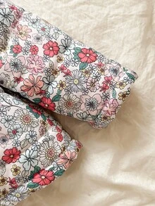 SHEIN Vintaside Kids 女嬰加厚外套，可愛白色冬季保暖內裡外套，時尚碎花鄉村風，保暖舒適秋季外套 - 彩色 - 查看 3