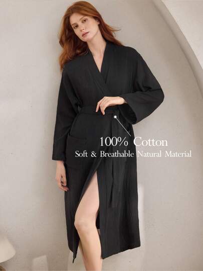 Ocili 女士柔软棉质蕾丝多层浴袍，舒适睡衣家居服，适合秋冬季节，温暖舒适