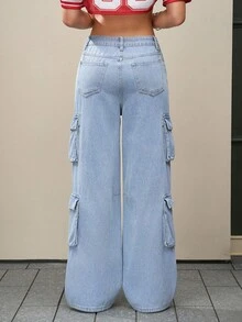 Jeanoix Jeans de mezclilla de ajuste holgado y casual con múltiples bolsillos y efecto desgastado para mujer