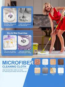 1/2/3/5/6/8 Pc Super Fine Fiber Rotating Mop Head Refills,Compatible With Hurricane Magic Spin Mop & Standard Round Replacement, High Efficient Cleaning, Wet & Dry Use - Multicolor - View 4