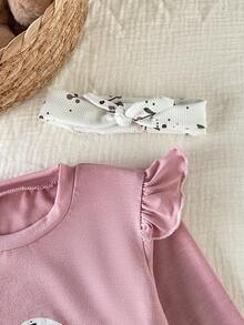 Genkimix Kids 2pcs/Set Toddler Girls' Cute Floral Print Long Sleeve Top And Pants Casual Elegant Pajamas Girl Pajama Set Girls Pajama Set Kids Pj Set Girl Girls Lounge Set Bunny Pajama Set Christmas Fall Winter