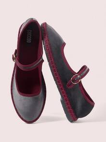 CUCCOO DOLLMOD Women's Grey Elegant Velvet Classic Comfortable Velvet Mary Jane Flat Shoes For Christmas Spring Shoes - Dark Grey - View 2