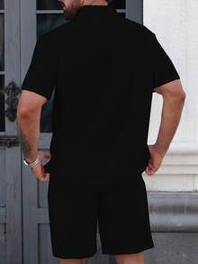 Manfinity Homme Camisa casual de hombre con ribete de encaje de color contrastante, verano - Negro - Ver 2