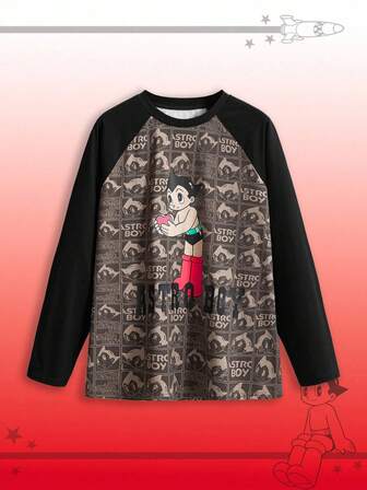 Astro Boy X ROMWE maglietta oversize da donna con grafica a figura cartoni animati e blocchi di colore, maniche a raglan