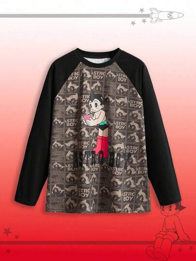 Astro Boy X ROMWE Camiseta de mujer con gráfico de figura de dibujos animados y mangas raglán oversize con bloques de color