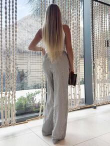 Cioccolato 條紋圖案休閒春夏女式長褲 - 黑色 - 查看 2