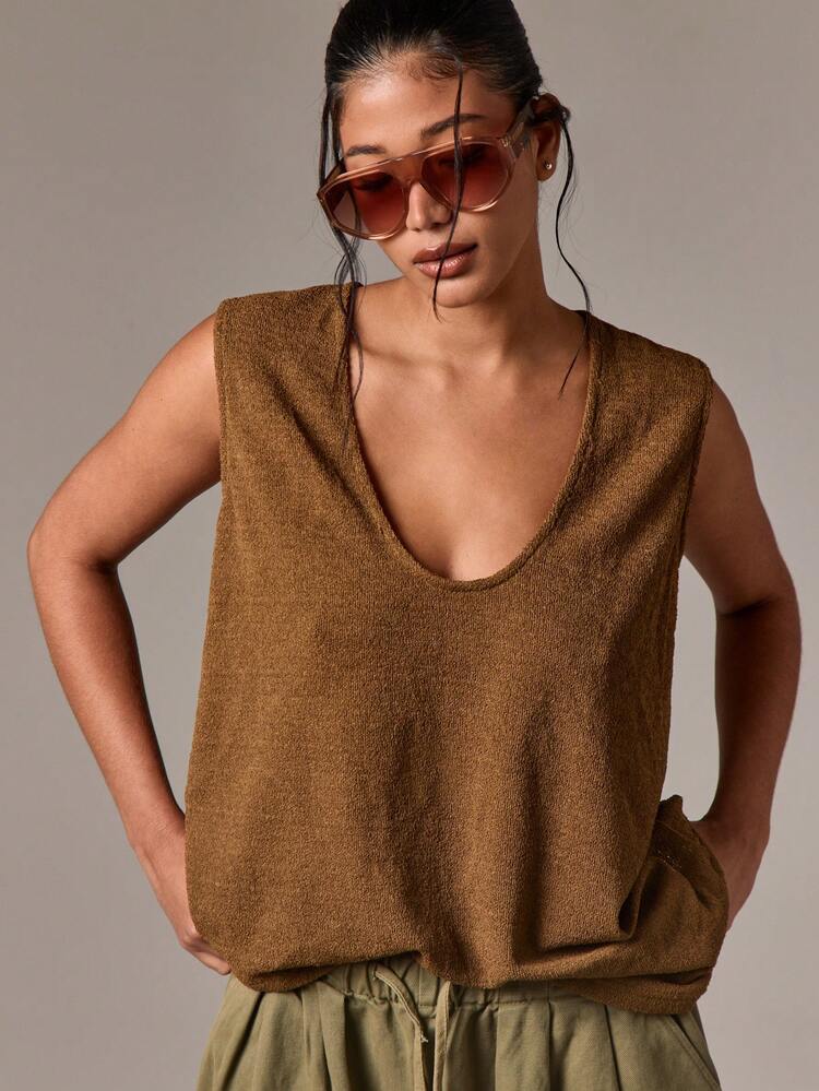 Oversized Scoop Neck Ribbed Tank Top