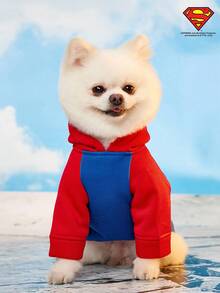 SUPERMAN X PETSIN 1pc Colorblock Printed Raglan Sleeve Hoodie, Fashionable & Suitable For Cats & Dogs - Blue - View 8