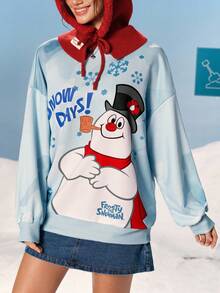 Frosty the Snowman X SHEIN 圣诞雪人图案圆领长袖套头衫 - 彩色 - 查看 2