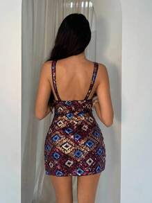 Glamine Váy ngắn hở lưng gợi cảm đính sequin cho nữ, thời trang mùa hè - Nhiều màu - Xem 2
