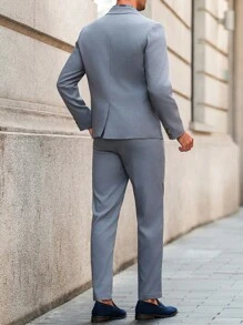 Manfinity Bizformal 男士商务休闲西装套装，通勤和户外两件套，男士衣橱必备，送给男朋友/丈夫的礼物灰色西装男士男士西装外套和裤子男士两件套翻领男士夏季西装浅灰色西装男士灰色西装男士修身西装男士两件套西装男士办公室西装