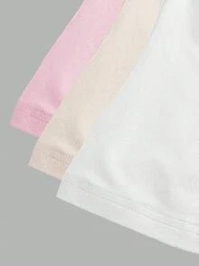 SHEIN EZwear 3件套女士休闲紧身圆领长袖T恤套装，粉色、杏色、白色，适合夏季 - 彩色 - 查看 7
