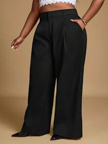 Hourglow Quần âu túi hộp màu trơn cỡ lớn, đa năng để mặc hàng ngày - màu đen - Xem 4