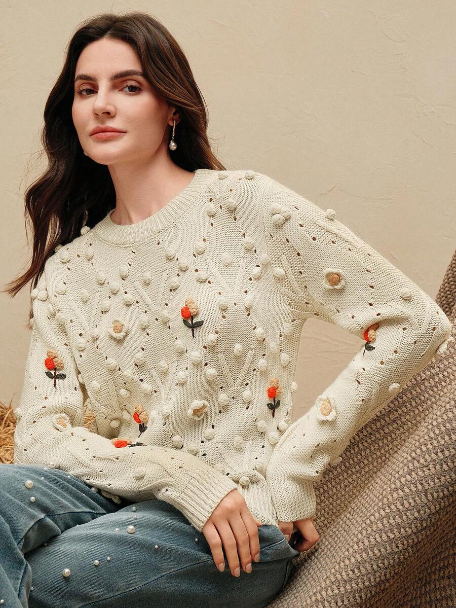 Anewsta Pull tricoté automne/hiver, design oversize doux et jeune avec motif de fruits 3D, à la mode et confortable