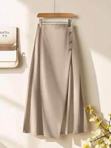 Franclia Fashionable Spring And Autumn Leisure Commuting Exquisite Unique Side-Breasted Micro-Pleated A-Line Skirt Elegant Formal Business Fall Outfits Women