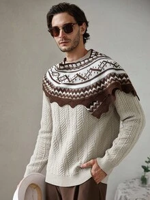 Manfinity CityGents Men's Casual Geometric Pattern Poncho Sweater, Autumn/Winter, Fall