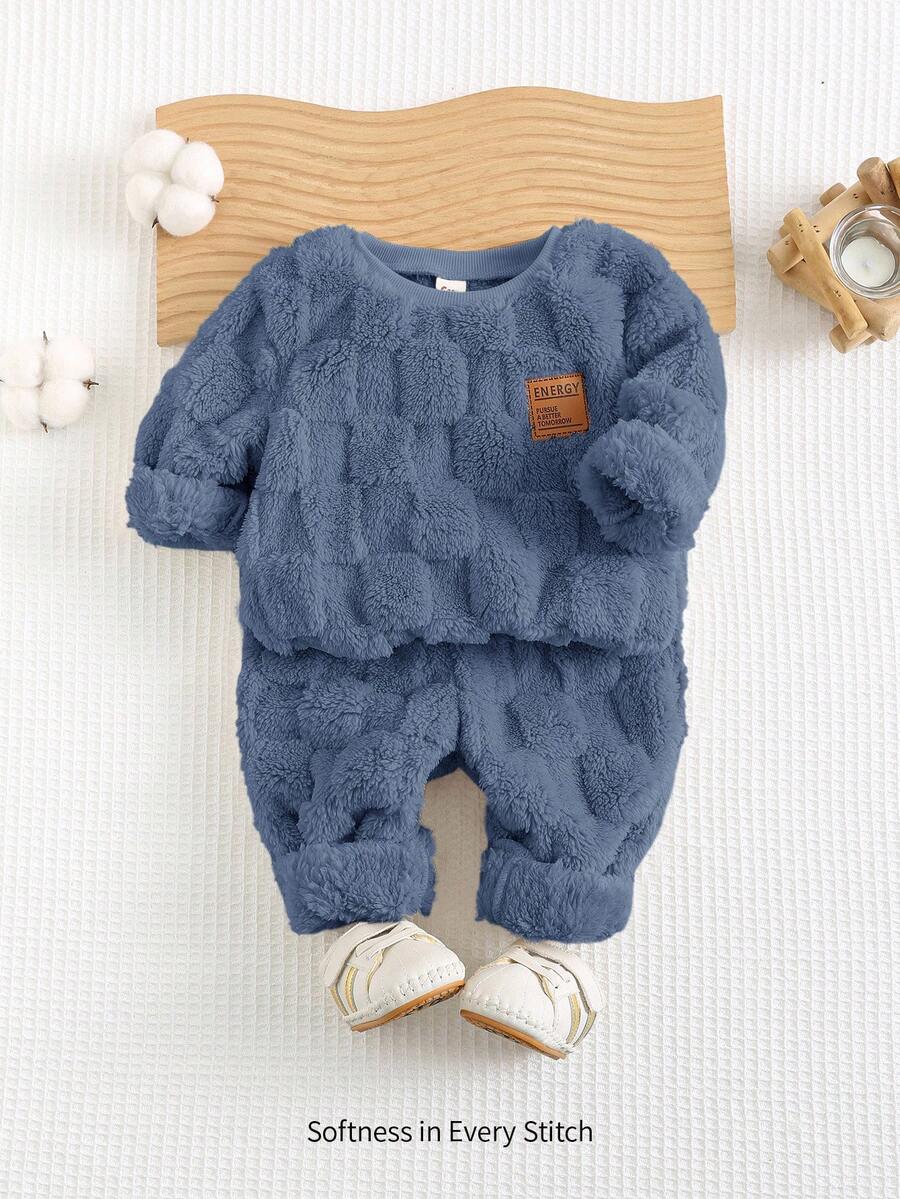 Cozy Pixies Bộ 2 quần jogger cổ tròn in hình gấu dễ thương cho bé trai - Màu xanh bụi bặm - Xem 1