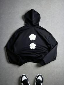 Manfinity EMRG Sudadera con capucha con cremallera y estampado de letras para hombre, otoño, sudadera con capucha con cremallera, sudadera con cremallera gráfica, ropa urbana con cremallera para hombre, sudadera con capucha negra con cremallera