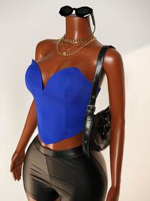 Mistrie Women Solid Color Backless Asymmetric Hem Bodycon Sleeveless Tank Top - Royal Blue - View 6