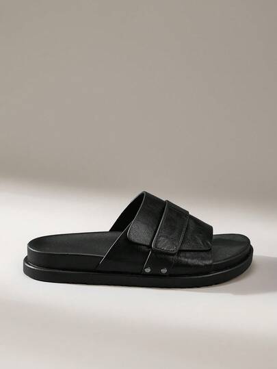 Solecia 2025年新款夏季户外真皮平底男士凉鞋，绑带设计，带钩环扣