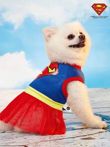 SUPERMAN X PETSIN 1pc Printed Tulle Dress, Suitable For Cats & Dogs, Pet Apparel