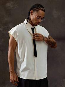 ROMWE MEN Prep Áo sơ mi nam cổ rộng vai màu tương phản thời trang mùa hè - Nhiều màu - Xem 4