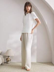 Ocili Bộ đồ ngủ bằng vải cotton thoải mái và quần ngủ bằng vải lanh mềm mại dành cho nữ - trắng - Xem 4