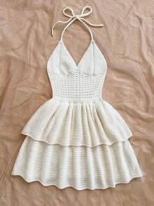 Soleia 女式 V 领细肩带腰带双层下摆毛衣裙，波西米亚风，波西米亚风，浪漫花卉，度假风，秋冬花卉 - 白色 - 查看 4