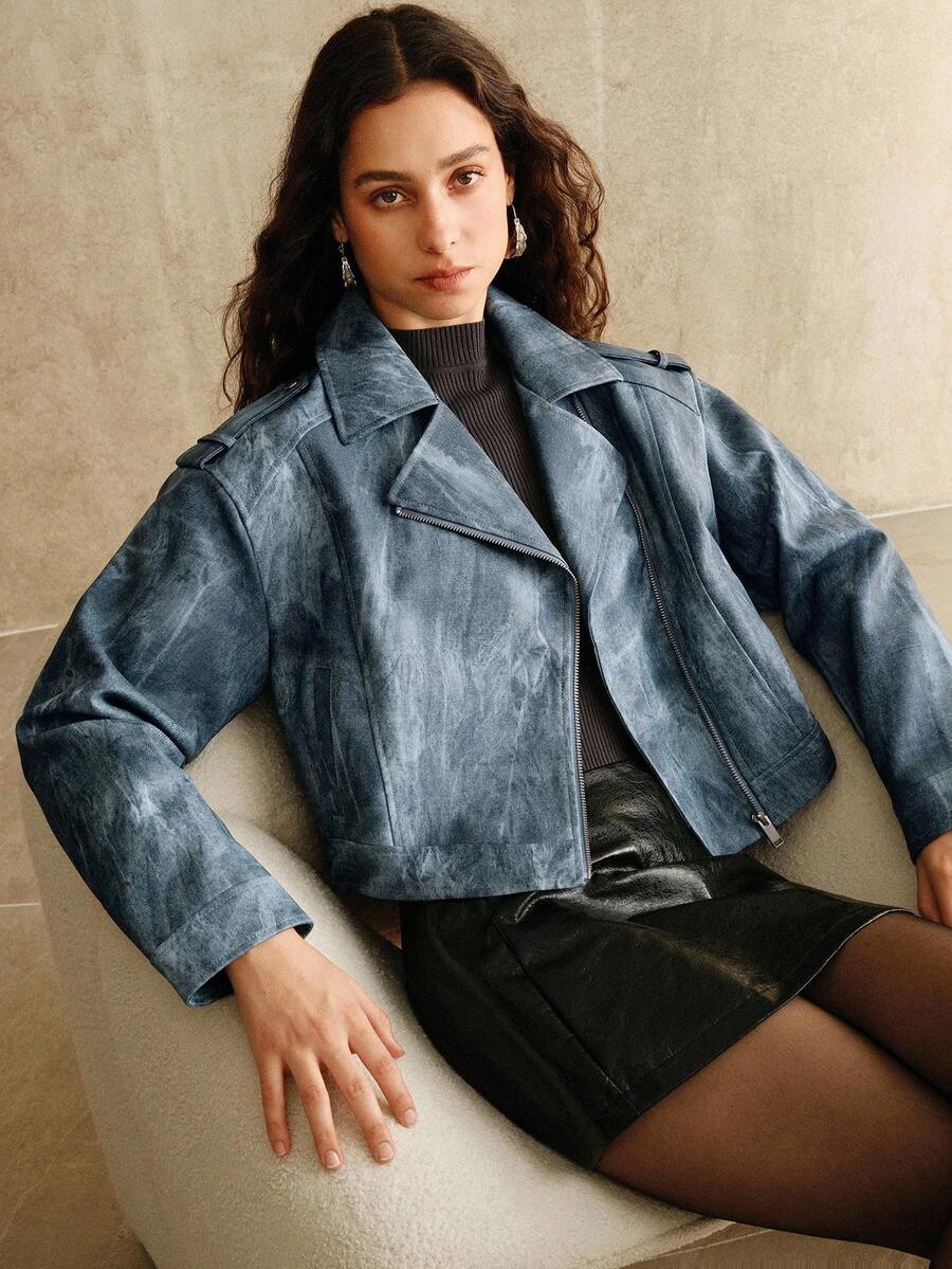 Anewsta Women's Denim Effect Jacket, Suitable For Autumn, Winter, Going Out, Elegant, Formal, Party, Chic, New Year, Christmas, Work, Graduation, Wedding