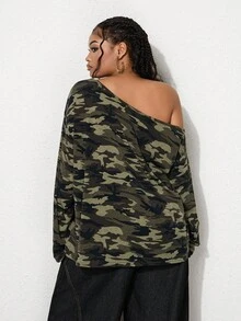 ROMWE J-Fashion 大码休闲二合一单肩骷髅水钻朋克印花女式T恤