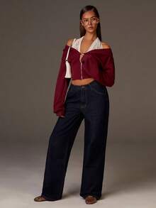 Athîral Veste courte à capuche zippée, manches longues, en laine rouge vin avec dentelle blanche contrastante à la taille, idéale pour Noël