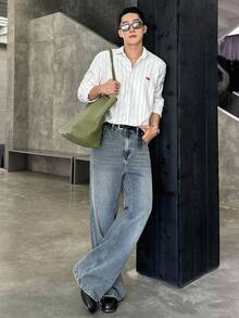 ESTAVOR 男士宽松翻领长袖衬衫，秋季 - 白色 - 查看 1