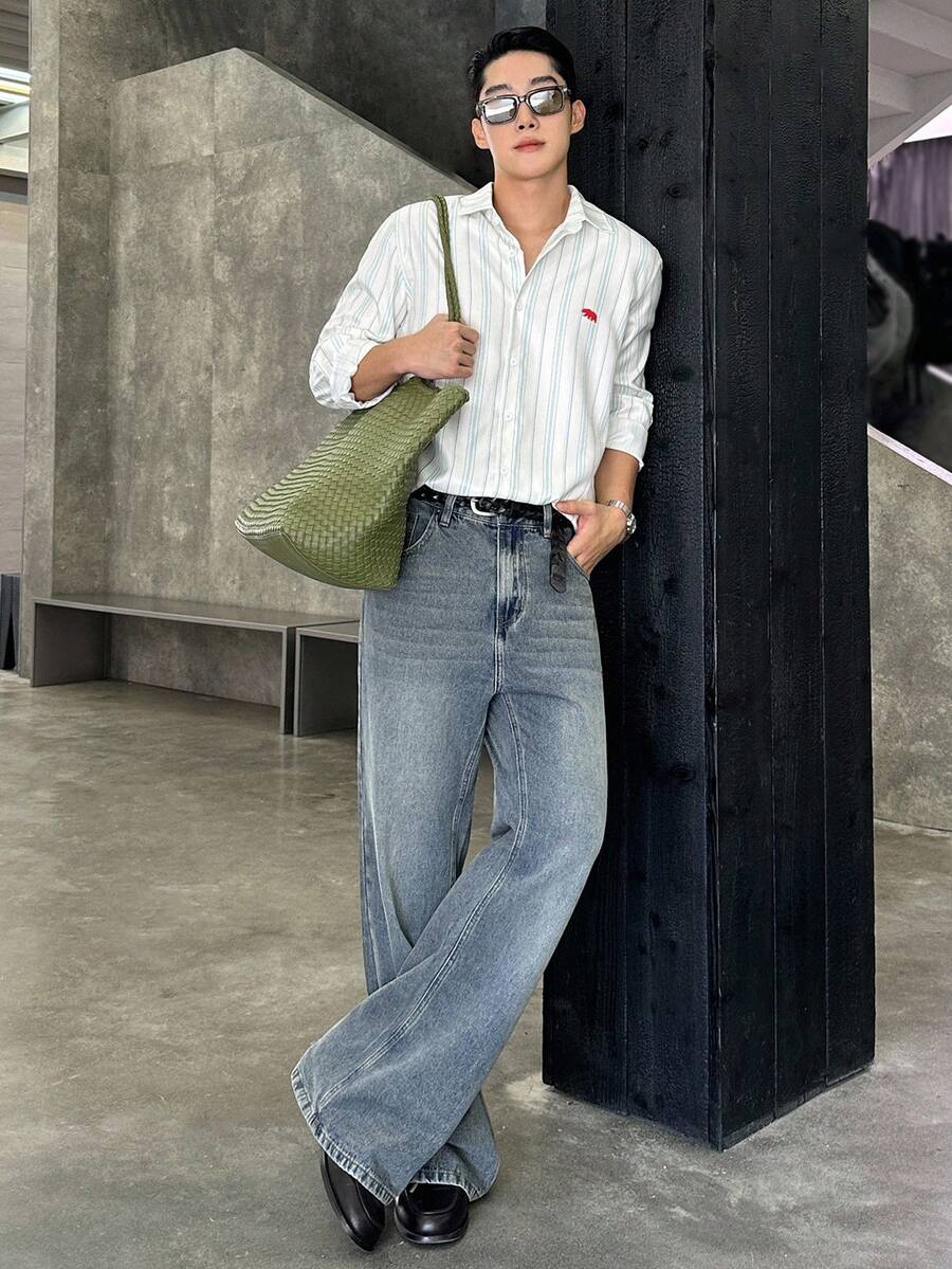 ESTAVOR 男士宽松翻领长袖衬衫，秋季 - 白色 - 查看 1