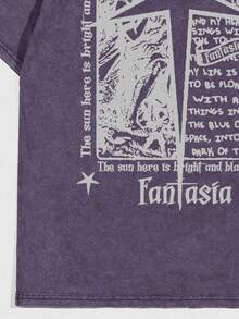 ROMWE MEN Street Life Áo thun nam tay ngắn in khẩu hiệu mùa hè và ngôi sao năm cánh, phong cách thập niên 2000 - Màu tím - Xem 4