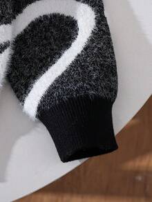 Young Girls' Autumn/Winter Cool Knit Sweaters - Fuzzy Jacquard, Slouchy-Chic, Loose Round Neck, Versatile Outerwear - Black - View 5