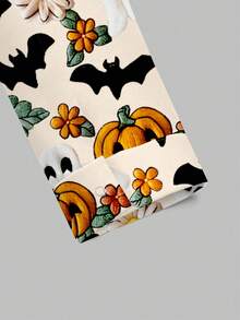 PopScrub 万圣节鬼魂和南瓜印花休闲宽松圆领长袖女式运动衫，秋季 - 彩色 - 查看 4