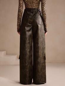 Anewsta Quần Cargo da PU dài thời trang Thu/Đông cho nữ, thanh lịch, trang trọng, dự tiệc, sang trọng, thích hợp cho năm mới, Giáng sinh, đi làm, tốt nghiệp - màu nâu - Xem 2