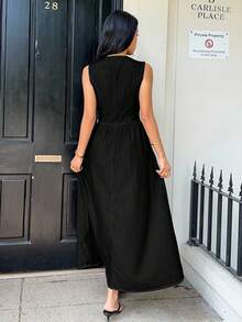 Siren Gaze Vestido vaquero sin mangas con cordones en la cintura, casual de verano para mujer