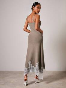 COSMINA 女士无袖蕾丝边针织连衣裙和开衫两件套 2 件套连衣裙搭配开衫套装 秋冬优雅 2 件套 - 棕色 - 查看 2