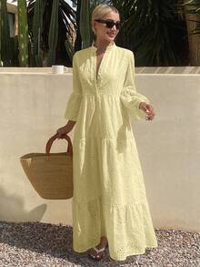 Livesso Women's Loose Casual Vacation Style Mid-Length Dress, Summer New Arrival - Yellow - View 4