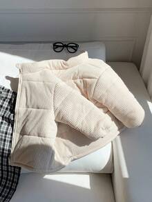 SHEIN 年轻男孩休闲日常运动舒适厚灯芯绒罗纹领宽松棉服外套，绗缝冬季外套适合秋冬季居家、户外活动、滑雪、玩雪