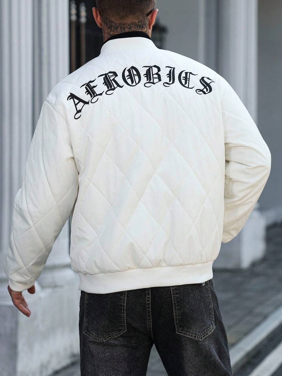 Manfinity Homme 男士休闲百搭字母印花夹克，秋冬 - 米色 - 查看 1