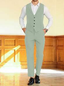 Bộ vest và quần âu không tay đơn hàng khuy đơn Manfinity Mode dành cho nam Bộ trang phục trang trọng dành cho nam Bộ trang phục sang trọng dành cho nam Bộ trang phục cưới dành cho nam Bộ trang phục trang trọng dành cho nam - màu xanh lá - Xem 8