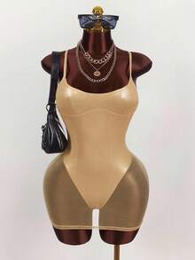 Amplova Y2K Amplova Plus Size Summer Fashionable Sexy Mesh Patchwork Spaghetti Strap Bodycon Mini Dress Metallic See-Through Fabric 2 In 1 Dress,Party Dresses For Women