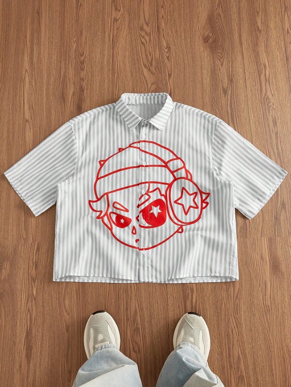 Manfinity Unisex Camisa casual de manga corta con botones y estampado de cuadros tejidos para hombre