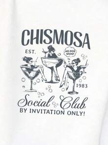 SHEIN LUNE 女式加大码字母印花圆领短袖休闲T恤，夏季 - 白色 - 查看 3