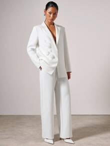 COSMINA Veste blazer décontractée à décor floral pour femmes, idéale pour les déplacements en automne/hiver - Blanc - Voir 4
