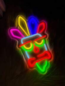Tiki Mask LED 霓虹灯 - USB 供电墙面装饰，适用于游戏玩家卧室、男人窝、酒吧、俱乐部和派对照明 - 多色光 - 查看 5