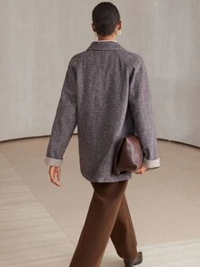 Aveloria Modichic Damen Loose Fit Mittellange Fischgrät Kontrast Manschette Regular Jacke, Herbst/Winter - Verschiedenfarbig - Übersicht 3